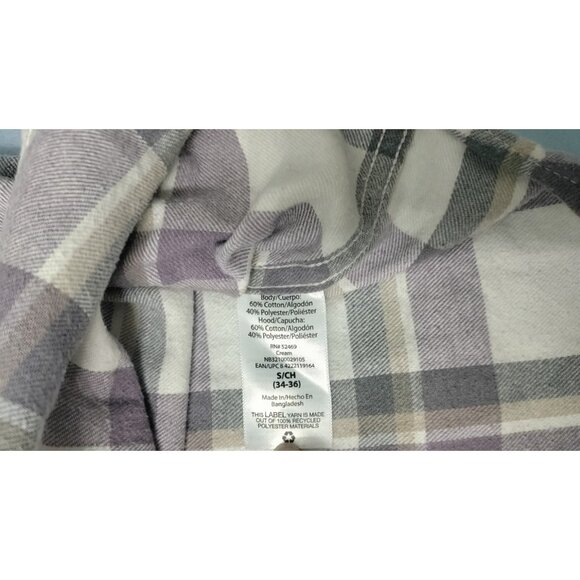 NoBo Mens Small Button Up Flannel Hooded Shacket Shirt Plaid 34-36 Off White Sm - Picture 4 of 16